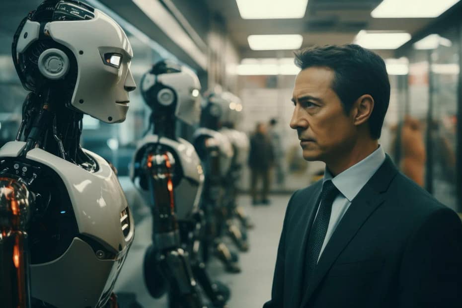 robot next to human businessperson